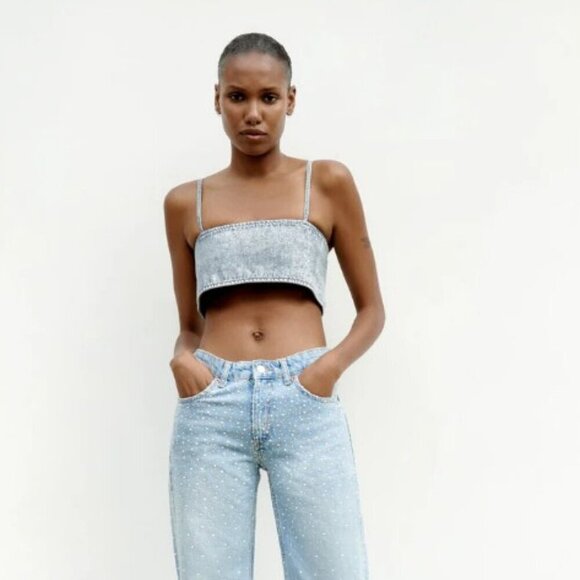 Zara Tops - ZARA CROP TOP WITH RHINESTONES SIZE M-L 6688/020/406